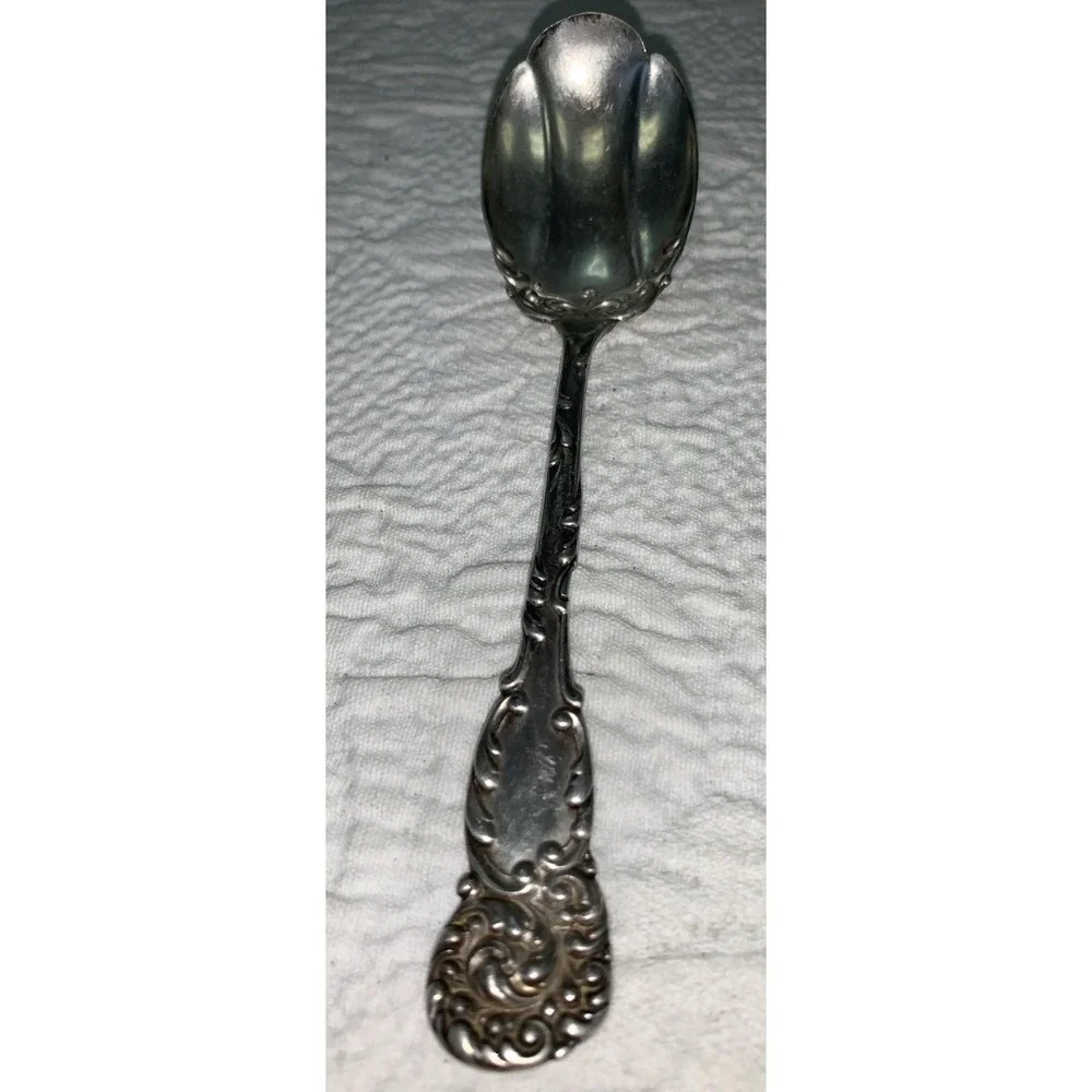 Antique STERLING Silver‎ Sugar Spoon Ornate Victorian Edwardian Rococo Swirl 28g